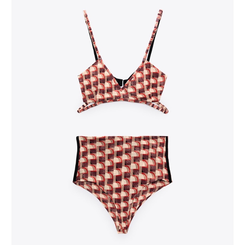 ZARA 3 PCs Geometric Print Tunic With Bralette & Panties - Picture 4 of 7